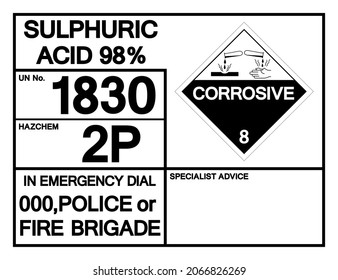 Sulphuric Acid 98% UN1830 Symbol Sign, Vector Illustration, Isolate On White Background, Label .EPS10 svg