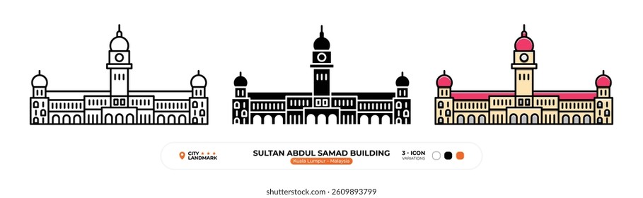 Sultan Abdul Samad Building Line Icon. Kuala Lumpur, Malaysia, Landmark, Silhouette, Color Vector, Editable Stroke.
