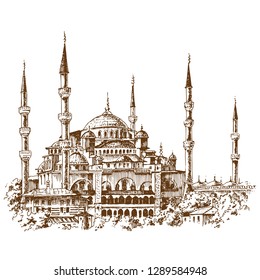 Sultan Ahmed Mosque. Blue Mosque. Engraving