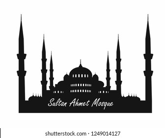Sultan Ahmed Mosque (Blue Mosque). Istanbul, Turkey. Vector illustration.  middle east islamic architecture flat.