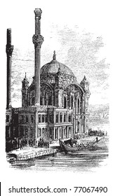 Sultan Ahmed Mosque or Blue Mosque in Istanbul, Turkey, during the 1890s, vintage engraving. Old engraved illustration of the Sultan Ahmed Mosque. Trousset Encyclopedia