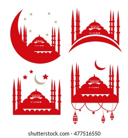 Sultan Ahmed Mosque. Blue Mosque vector illustration. Muslim Community Vector Template With Mosque. 