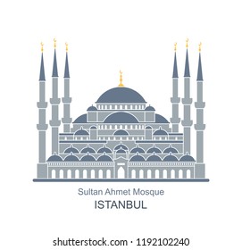 Sultan Ahmed Mosque, Istanbul, Turkey. Flat icon with shadow