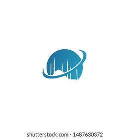 Sultan Ahmed Mosque Logo In Blue Night Rounded Background
