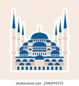 Mezquita Sultan Ahmet Camii. Ilustración vectorial. Lugares de interés histórico del Islam turco. Ilustración vectorial. Conjunto de elementos azules.