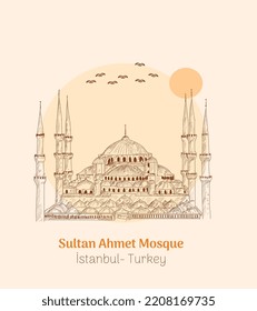 Mezquita Sultan Ahmet estambul tracción de mano turca ilustración vectorial 