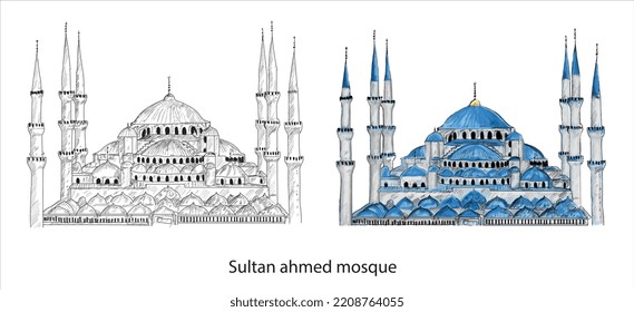 Mezquita Sultan Ahmet estambul tracción de mano turca ilustración vectorial 