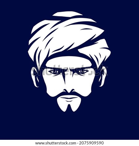 Sultan arabian king logo vector  art potrait colorful design with dark background. Abstract graphic illustration. Isolated black background for t-shirt