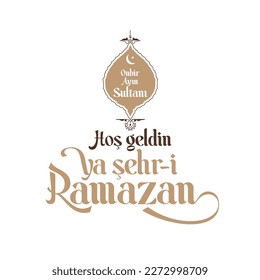 Sultan of eleven months, the climate of peace, welcome, the city of Ramadan, Vector Islamic Background. Welcome Ramadan Month (Turkish Hosgeldin Ya Sehri Ramazan, imsakiye), istanbul silhouette of Blu