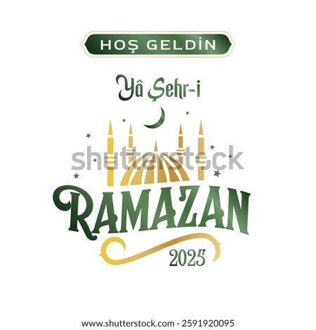 Sultan of eleven months, the climate of peace, welcome, the city of Ramadan, Vector Islamic Background. Welcome Ramadan Month (Turkish Hosgeldin Ya Sehri Ramazan, imsakiye), istanbul silhouette of Blu