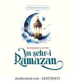 Sultan von elf Monaten, willkommen, Ramadan-Stadt, Vektor-islamischer Hintergrund. Willkommen Monat des Ramadan (Türkisch Willkommen Ya Stadt Ramadan)