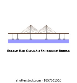 Sultan Haji Omar Ali Saifuddien Bridge. The longest bridge in southeast asia. A dual-carriageway bridge in Brunei. A great bridge to the touristic destination. Flat design vector illustration