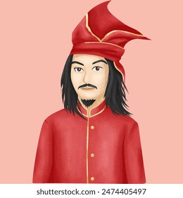 Sultan Hasanuddin Illustration Simple Illustration, Indonesian Hero Illustration