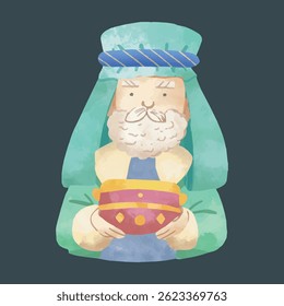 a sultan king bring present on watercolor style with isolated background