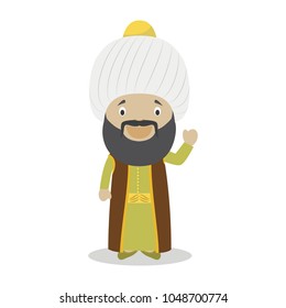 Sultan Othman I cartoon character. Vector Illustration. Kids History Collection.