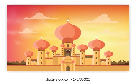 Sultan palace. Desert palace. Temple in the desert. Mosque arabian. east architecture. Ramadan Kareem. Eid al-Adha mubarak