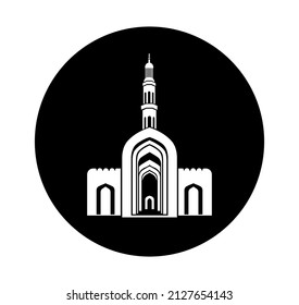 Sultan Qaboos Grand Mosque vector icon. Sultan Qaboos Grand Mosque vector illustration, Sultan Qaboos Grand Mosque front gate in black and white color.