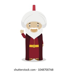 Sultan Suleiman I The Magnificent cartoon character. Vector Illustration. Kids History Collection.