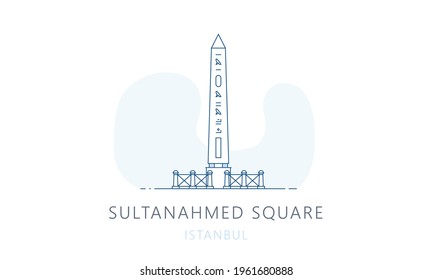 Sultanahmed square, Istambul. The famous landmark of Istanbul, tourists attraction place, skyline vector illustration, line graphics for web pages, mobile apps and polygraphy. 