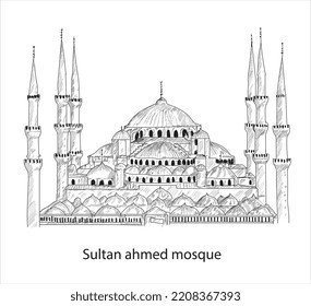 Sultanahmet camii Blue Mosque Hand drawing mosque watercolor vector sketch drawing	