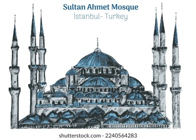 Sultanahmet camii Blaue Moschee Handzeichnung Moschee Aquarell Vektorgrafik Zeichnung	