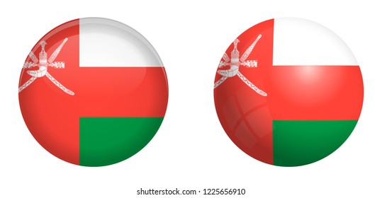 Sultanate of Oman flag under 3d dome button and on glossy sphere / ball.