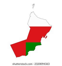 Sultanate of Oman map silhouette with flag isolated on white background