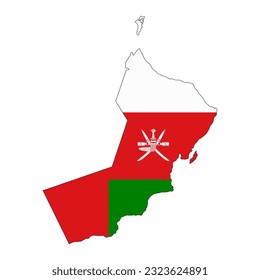 Sultanat Oman Karte Silhouette mit Flagge einzeln auf weißem Hintergrund