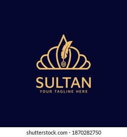 The Sultan's or Guru Crown Logo Design, a Minimalist and Luxurious Royal Symbol Icon Vector in Gold