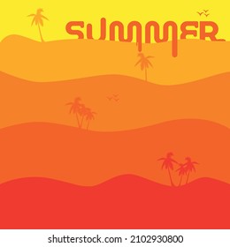 sultry desert illustration with molten lettering summer, warm colors concept