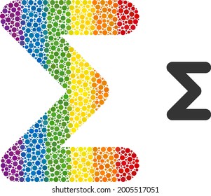 Sum composition icon of round items in different sizes and rainbow color hues. A dotted LGBT-colored sum for lesbians, gays, bisexuals, and transgenders. Vector icon in LGBT flag colors.