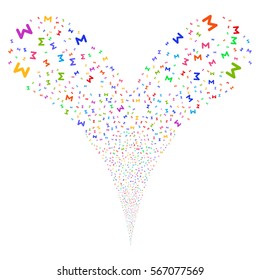Sum fireworks stream. Vector illustration style is flat bright multicolored iconic symbols on a white background. Object double fountain done from random icons.