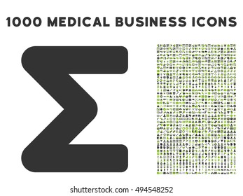 Sum icon with 1000 medical commerce eco green and gray vector pictographs. Collection style is flat bicolor symbols, white background.