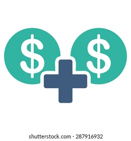 Sum icon from Business Bicolor Set. This flat vector symbol uses cobalt and cyan colors, rounded angles, and isolated on a white background.