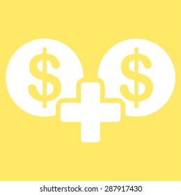 Sum icon from Business Bicolor Set. This flat vector symbol uses white color, rounded angles, and isolated on a yellow background.