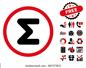 Sum icon with free bonus design elements. Vector illustration style is flat iconic bicolor symbols, intensive red and black colors, white background.