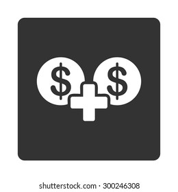 Sum icon. This flat rounded square button uses white and gray colors and isolated on a white background.