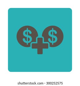 Sum icon. This flat rounded square button uses grey and cyan colors and isolated on a white background.