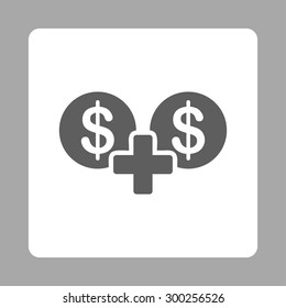 Sum icon. This flat rounded square button uses dark gray and white colors and isolated on a silver background.