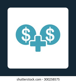 Sum icon. This flat rounded square button uses blue and white colors and isolated on a dark blue background.