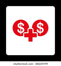 Sum icon. This flat rounded square button uses red and white colors and isolated on a black background.