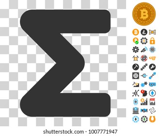 Sum pictograph with bonus bitcoin mining and blockchain design elements. Vector illustration style is flat iconic symbols. Designed for bitcoin apps.