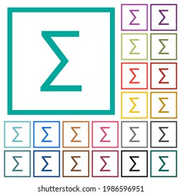 Sum symbol flat color icons with quadrant frames on white background