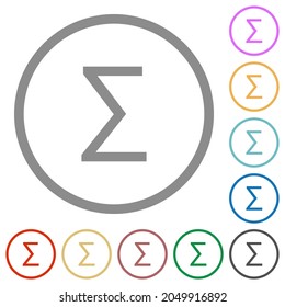 Sum symbol flat color icons in round outlines on white background