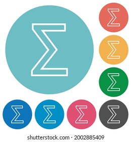 Sum symbol flat white icons on round color backgrounds