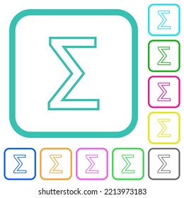 Sum symbol outline vivid colored flat icons in curved borders on white background