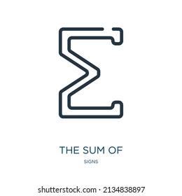 the sum of symbol thin line icon. sum, food linear icons from signs concept isolated outline sign. Vector illustration symbol element for web design and apps.