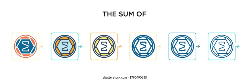 The sum of symbol vector icon in 6 different modern styles. Black, two colored the sum of symbol icons designed in filled, outline, line and stroke style. Vector illustration can be used for web, 