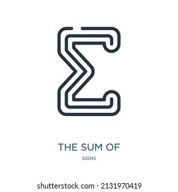 la suma del icono de línea delgada. suma, calcular iconos lineales a partir del signo de contorno aislado del concepto de signos. Elemento de símbolo de ilustración vectorial para diseño web y aplicaciones.