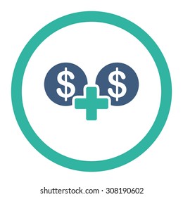 Sum vector icon. This flat rounded symbol uses cobalt and cyan colors and isolated on a white background.